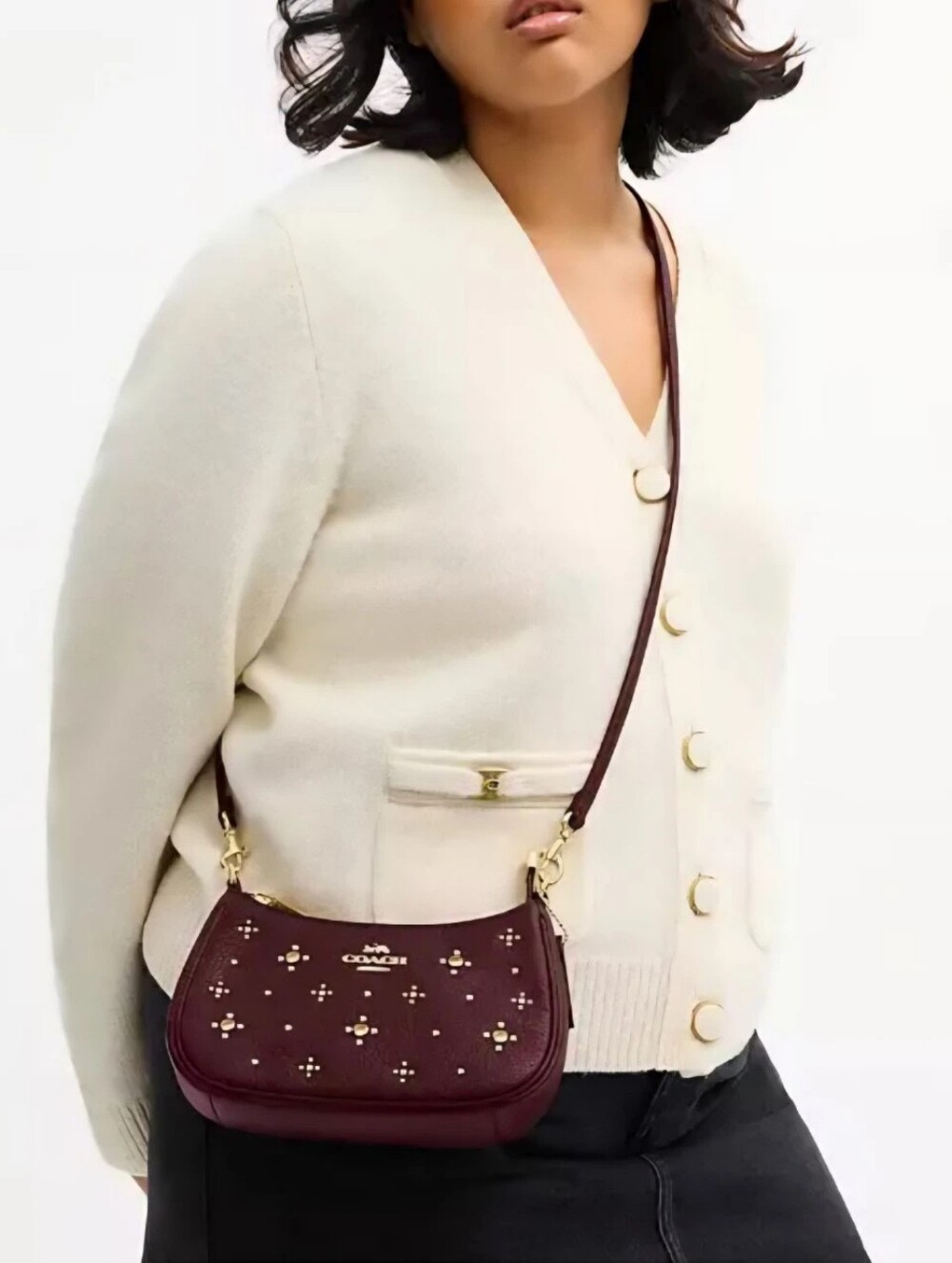 Coach Teri Mini Crossbody Bag Dark Wine Leather Handbag Gems EUC - Picture 6 of 10